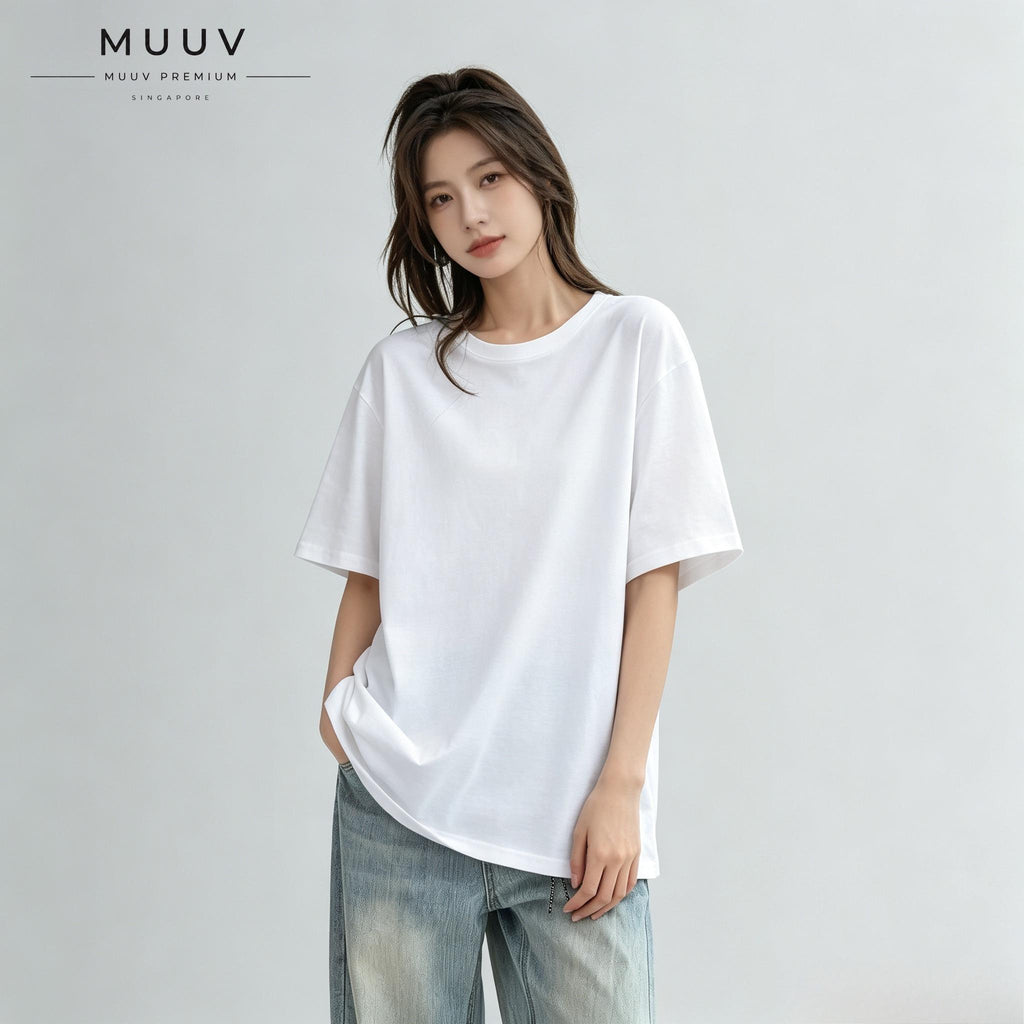 Unisex Oversized Round Neck Solid Cotton Short Sleeve Tee