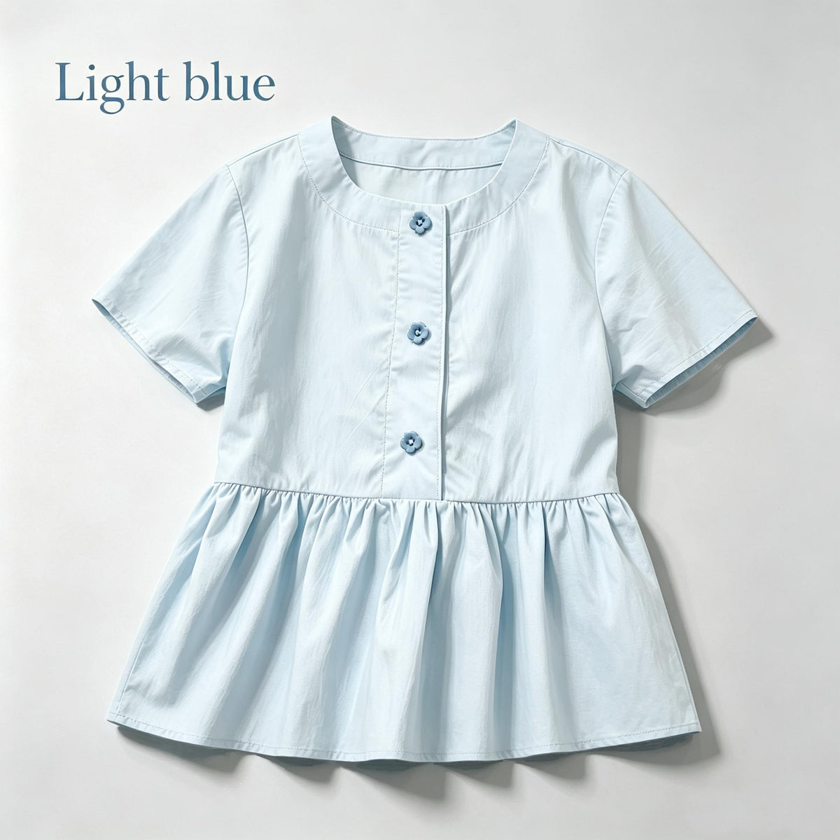 Casual Round Neck Short Sleeve Peplum Blouse Top
