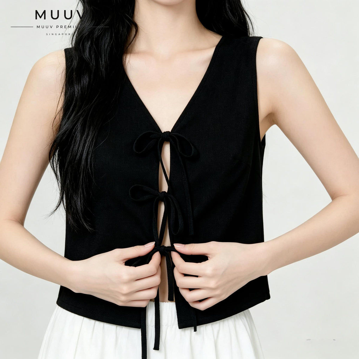 Sleeveless Tie Front Vest V Neck Cropped Top Jacquard Texture Casual Blouse Soft Breathable Fabric New Chinese Style Daily Outfit Summer Fashion Top For Ladies