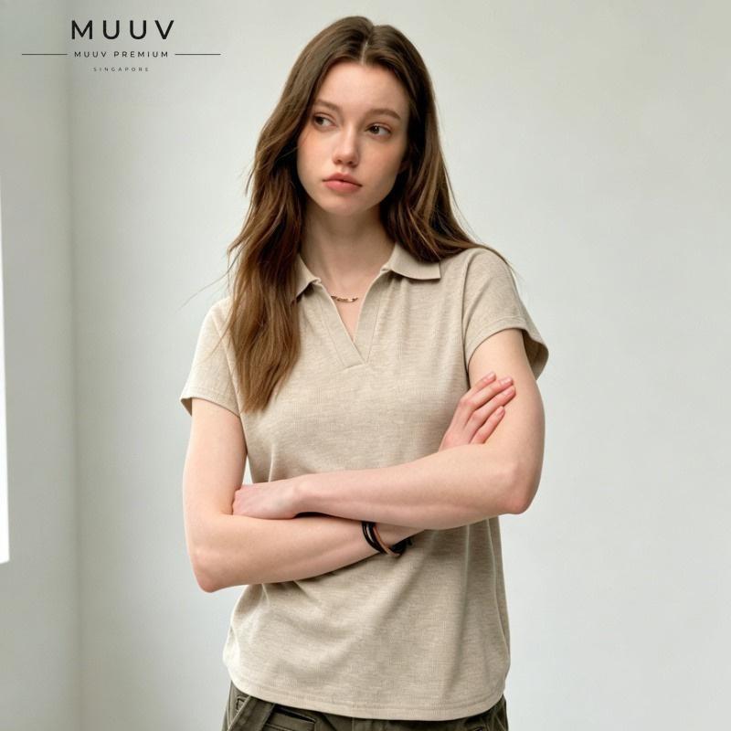 Knitted V Neck Polo Tee Korean Style Slim Short Sleeve Top