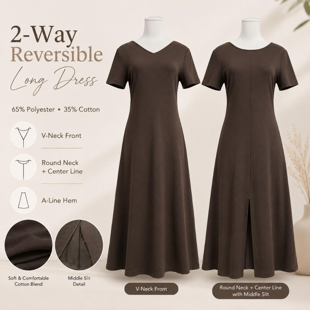 Cotton Maxi Dress Dual Wear V Round Neck A Line Slit Dress With Pockets