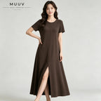 Cotton Maxi Dress Dual Wear V Round Neck A Line Slit Dress With Pockets