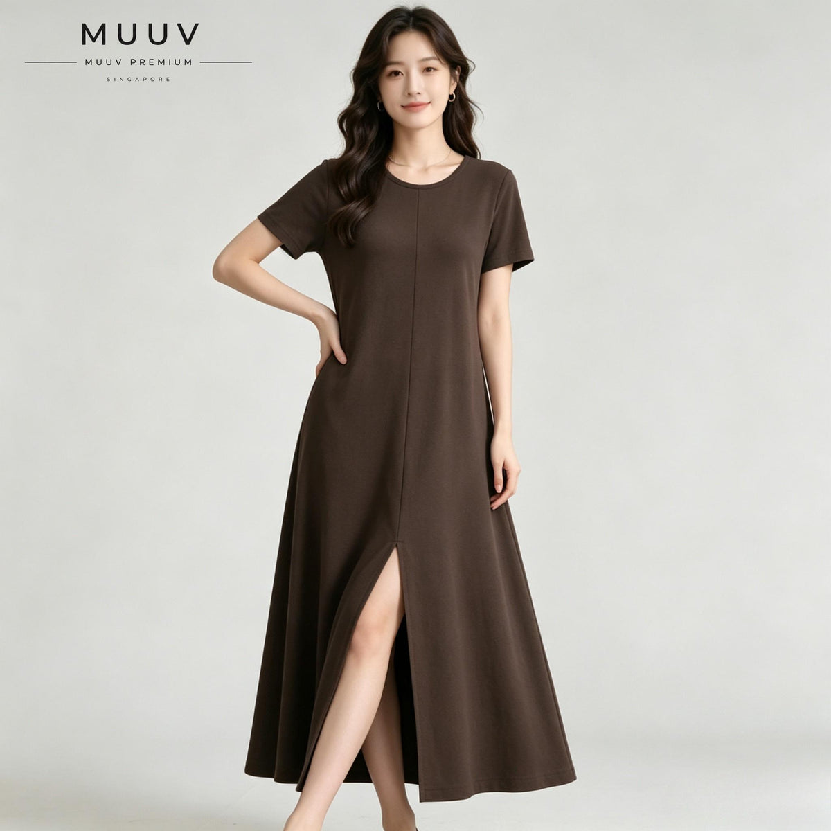Cotton Maxi Dress Dual Wear V Round Neck A Line Slit Dress With Pockets