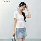 Women Eyelet Embroidery Square Neck Short Sleeve Top
