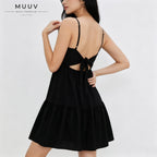 V Neck High Waist Sleeveless Spaghetti Strap Tiered Ruffle Dress