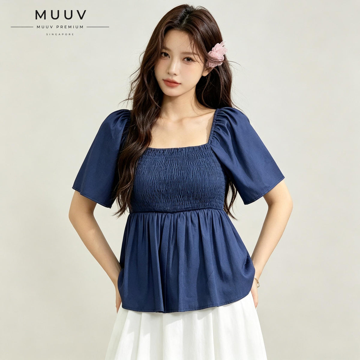 Square Neck Smocked Peplum Blouse