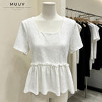 Women Eyelet Embroidery Square Neck Short Sleeve Top
