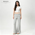 Ribbed Knit Fold Over Waist Flare Leg Pants