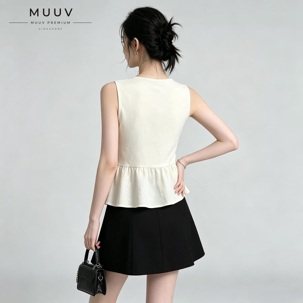 V-neck Sleeveless Floral Jacquard Peplum Top