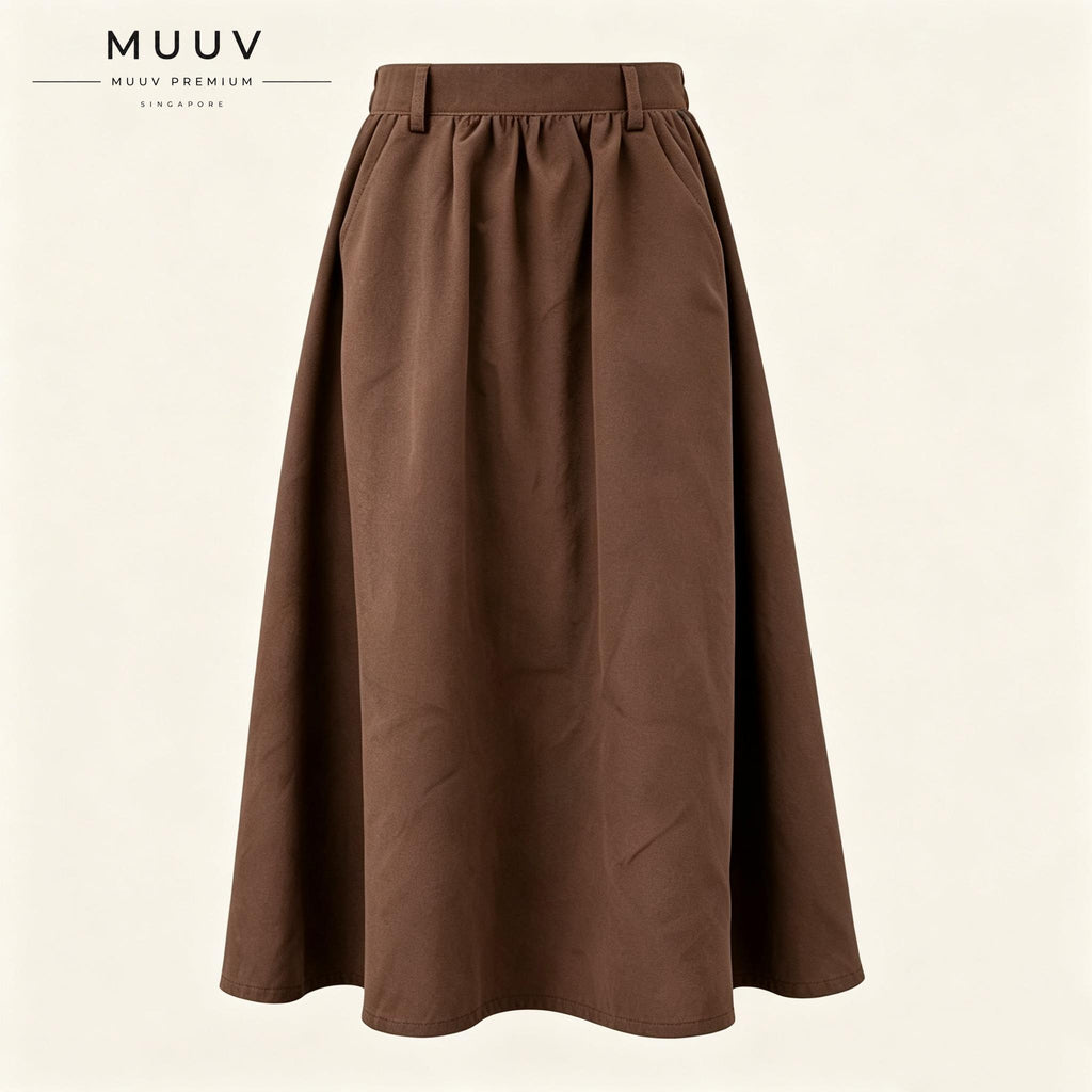 A Line Midi Long Skirt with Side Pockets
