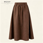 A Line Midi Long Skirt with Side Pockets