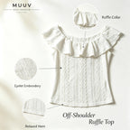 Women Eyelet Embroidery Ruffle Convertible Neck Knit Top