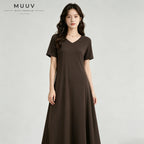 Cotton Maxi Dress Dual Wear V Round Neck A Line Slit Dress With Pockets