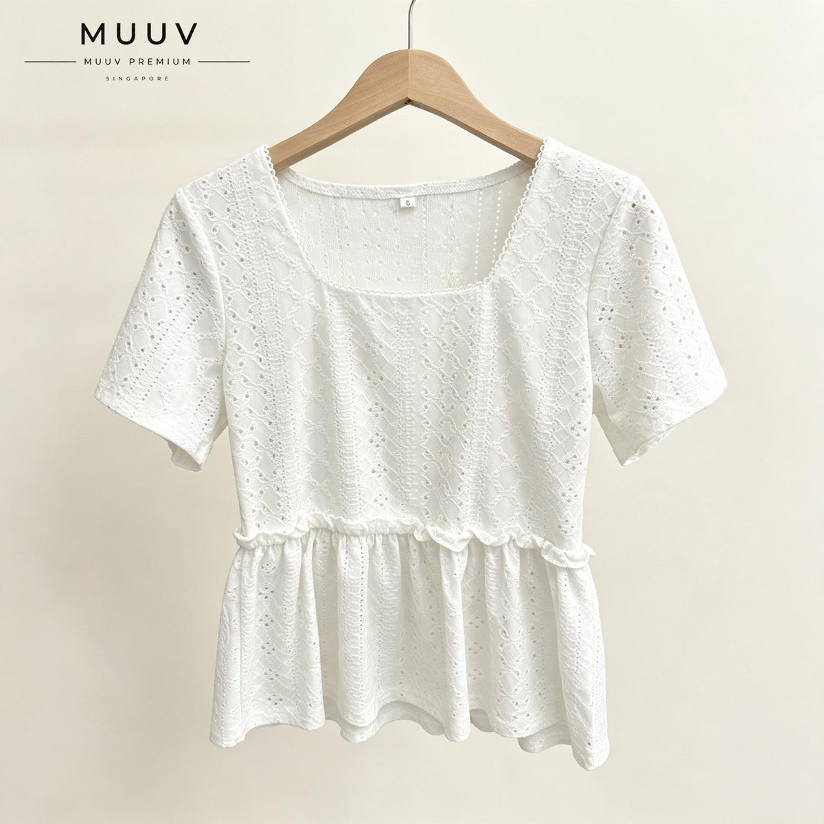 Women Eyelet Embroidery Square Neck Short Sleeve Top