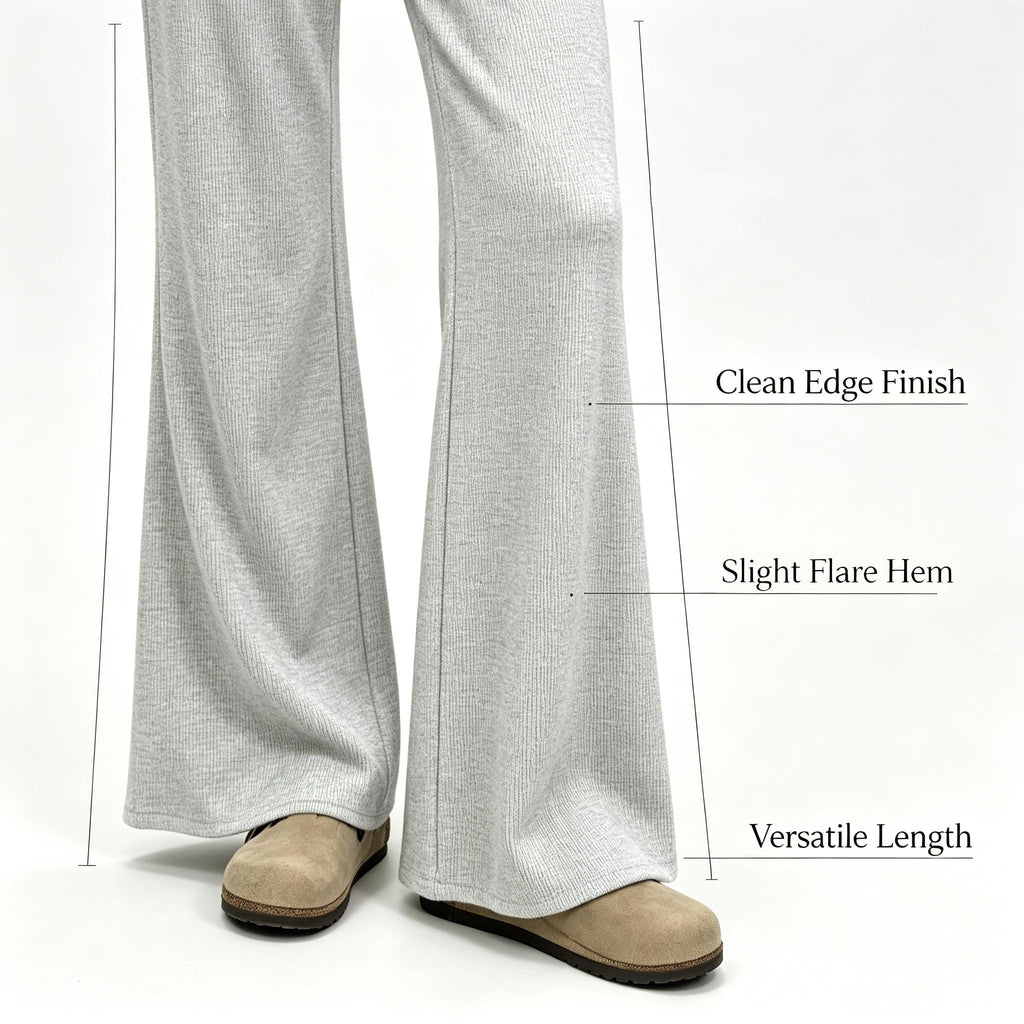 Ribbed Knit Fold Over Waist Flare Leg Pants