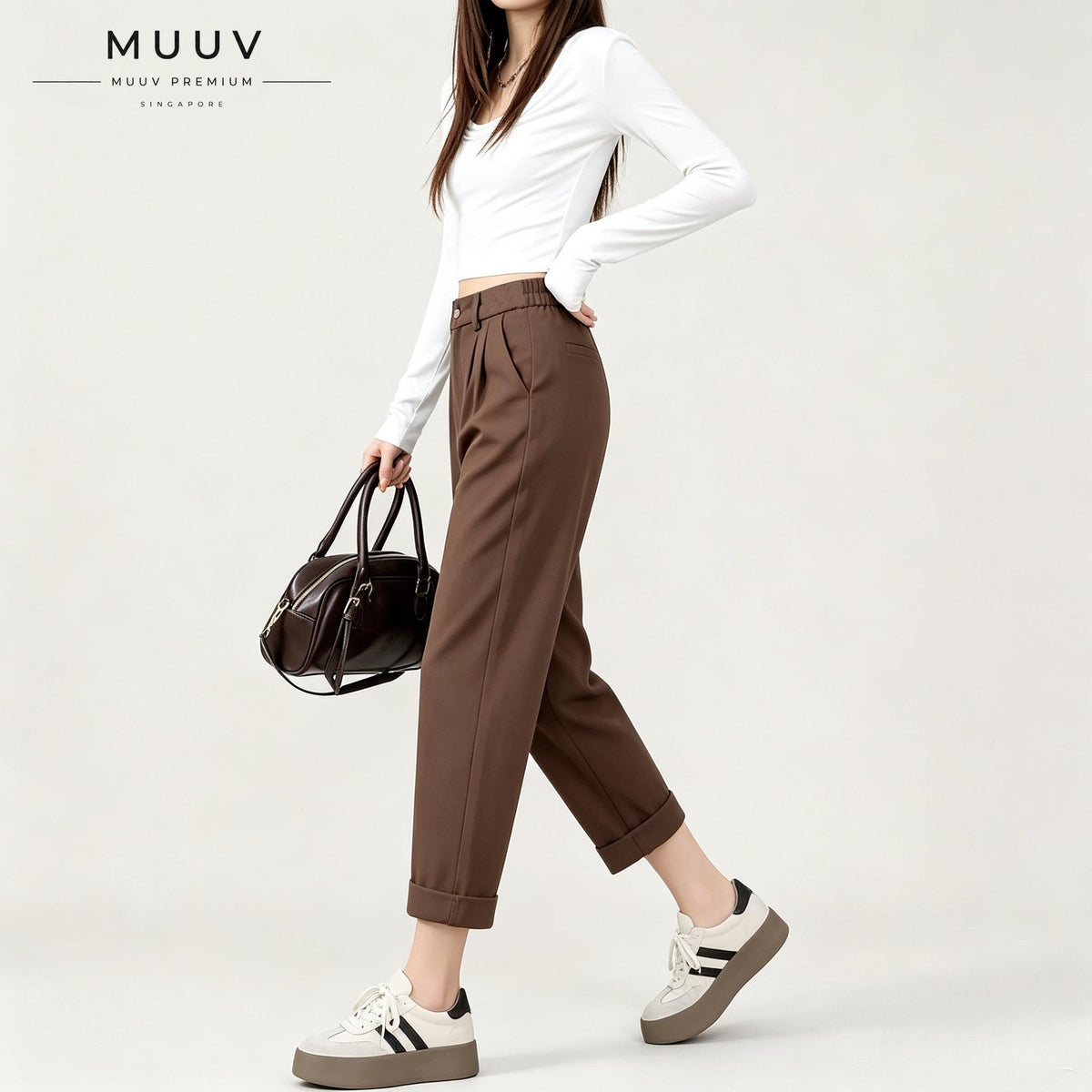 High Waist Pleated Straight Ankle Suit Pants
