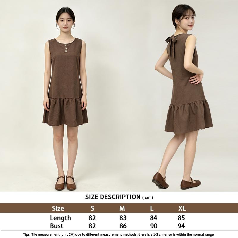 Brown Sleeveless Ruffle Hem Mini A Line Dress