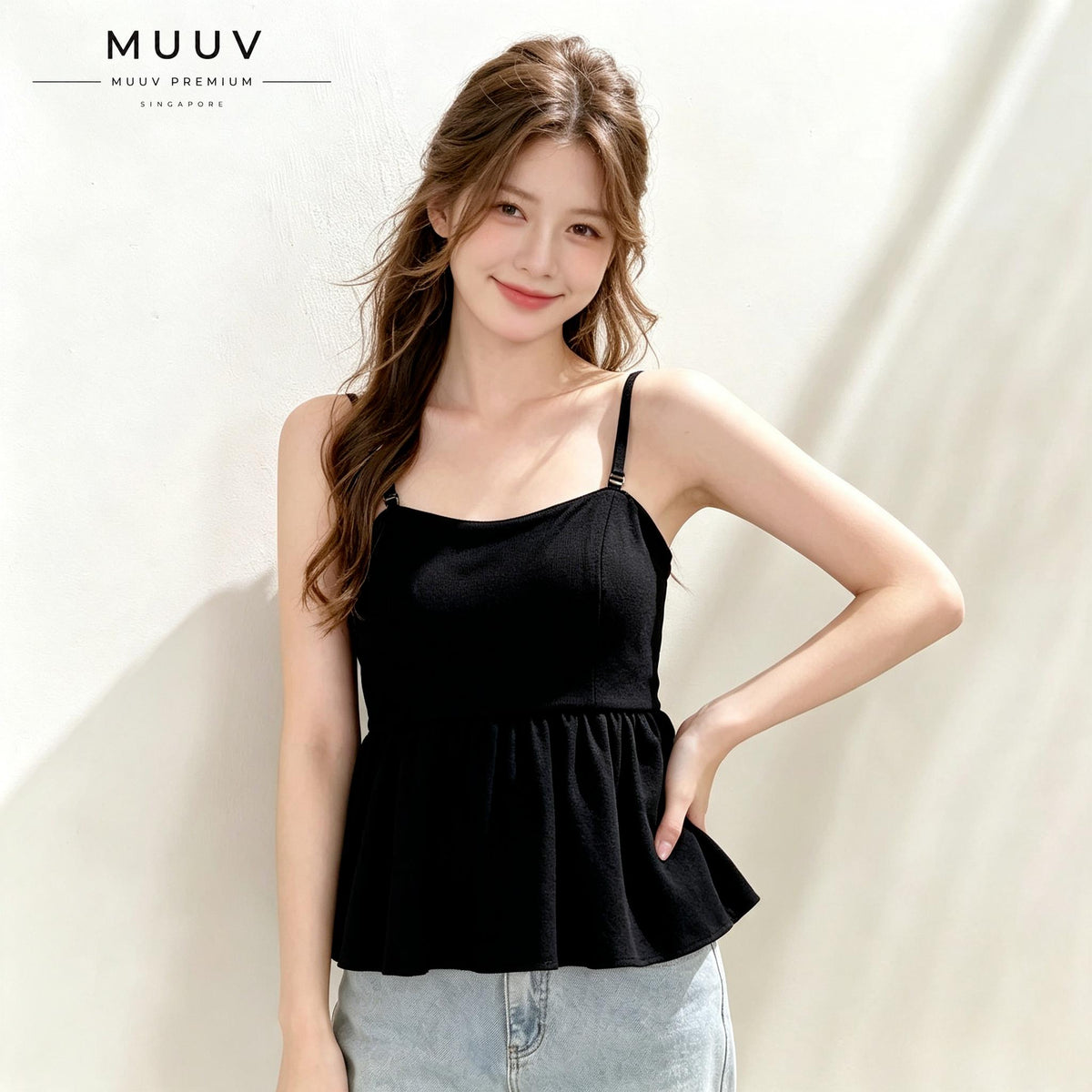 Sleeveless Peplum Cami Top Detachable Spaghetti Strap
