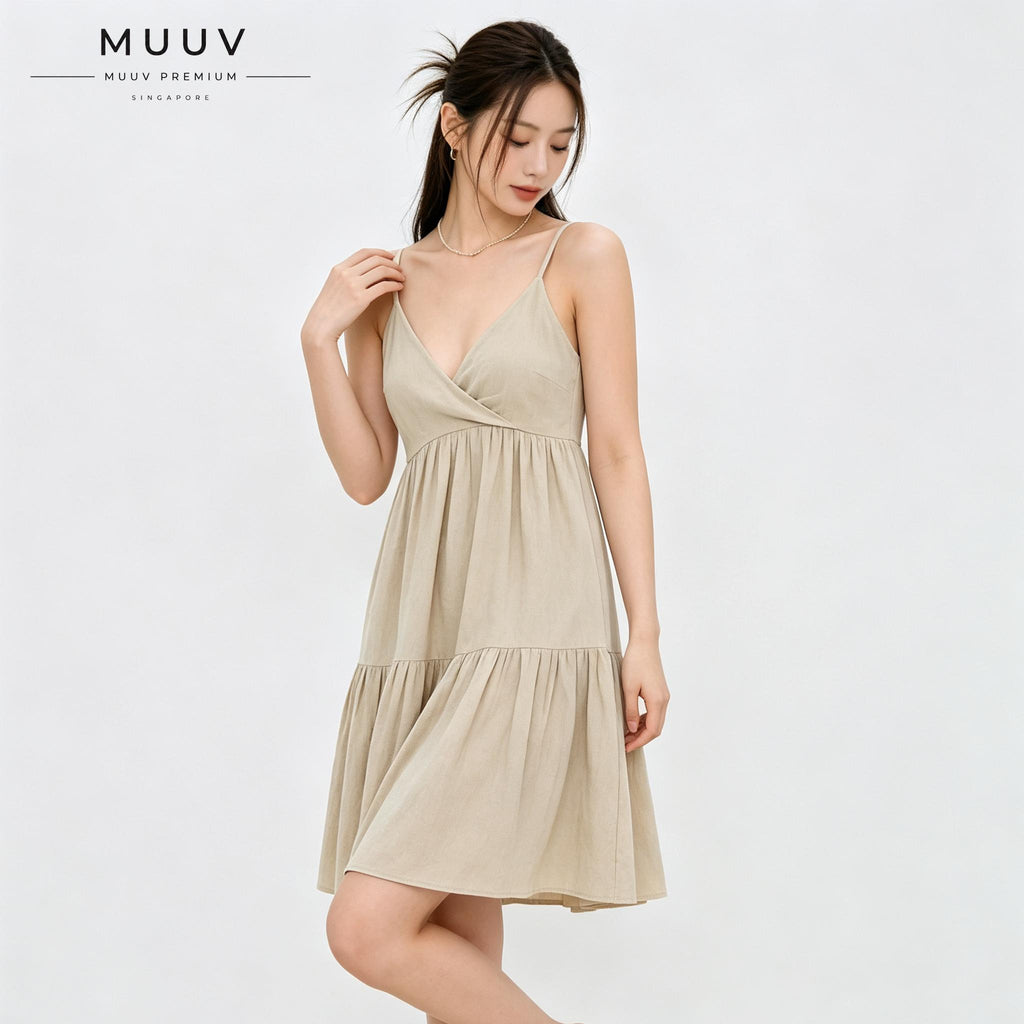 V Neck High Waist Sleeveless Spaghetti Strap Tiered Ruffle Dress