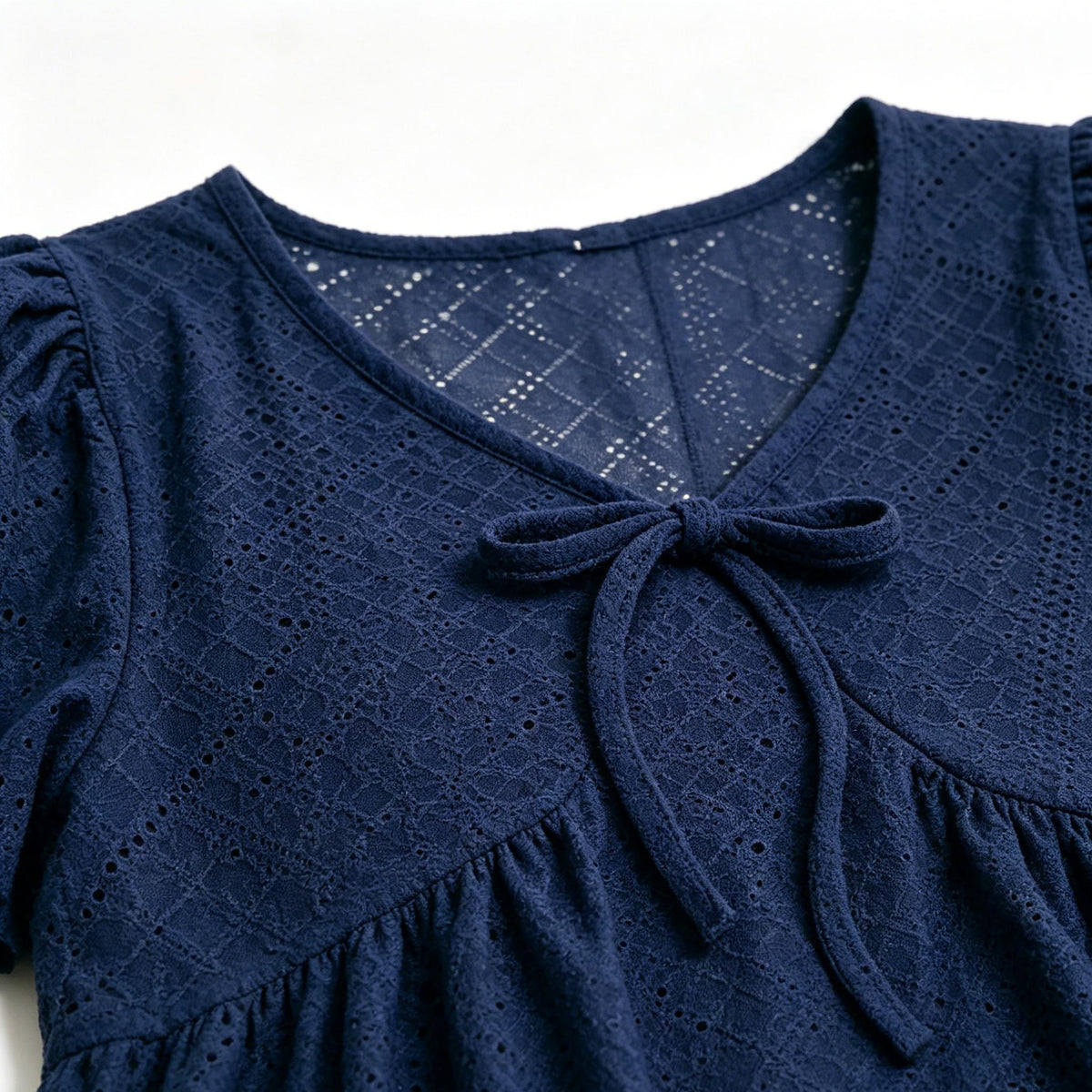 V Neck Navy Embroidery Top