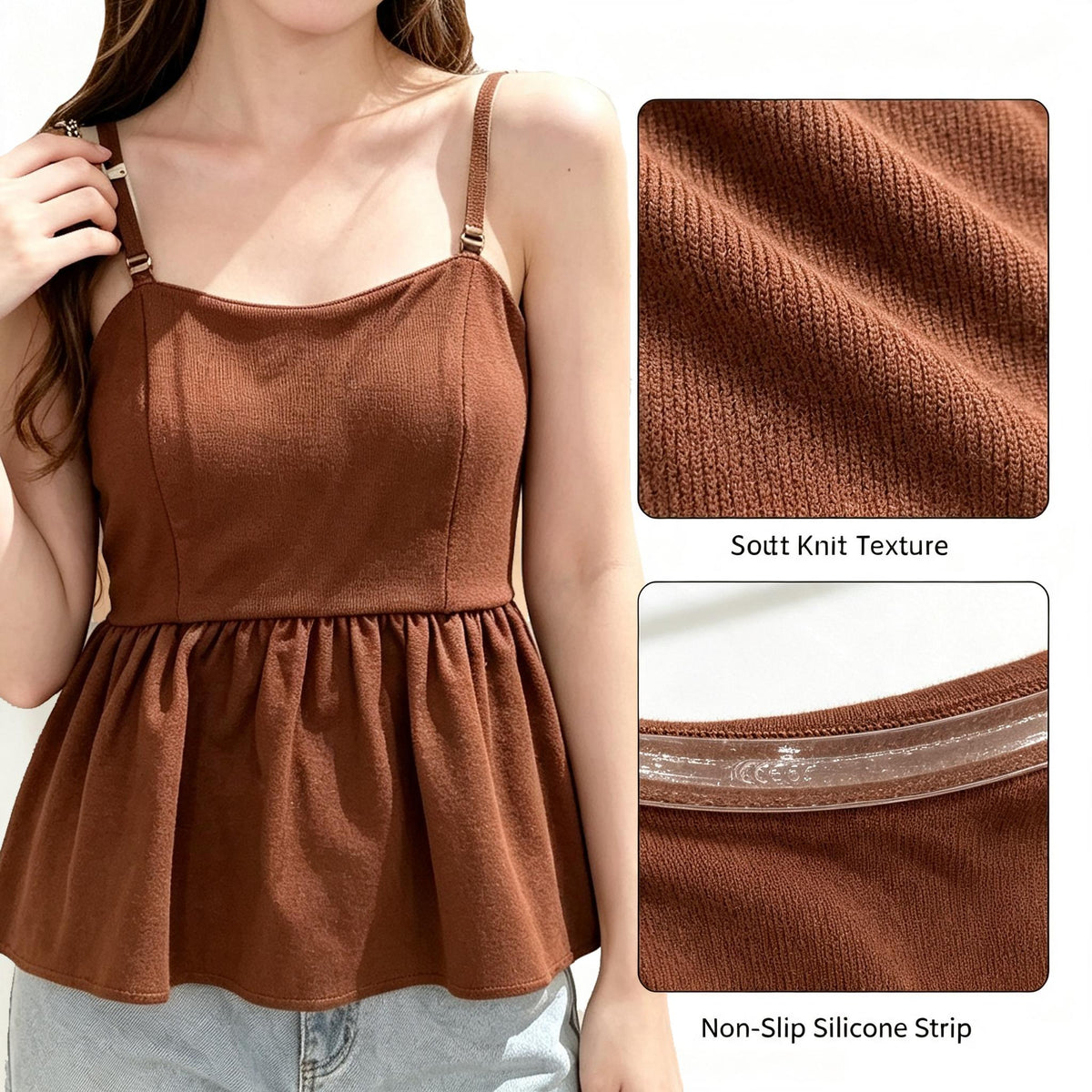 Sleeveless Peplum Cami Top Detachable Spaghetti Strap