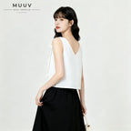 Sleeveless Tie Front Vest V Neck Cropped Top Jacquard Texture Casual Blouse Soft Breathable Fabric New Chinese Style Daily Outfit Summer Fashion Top For Ladies