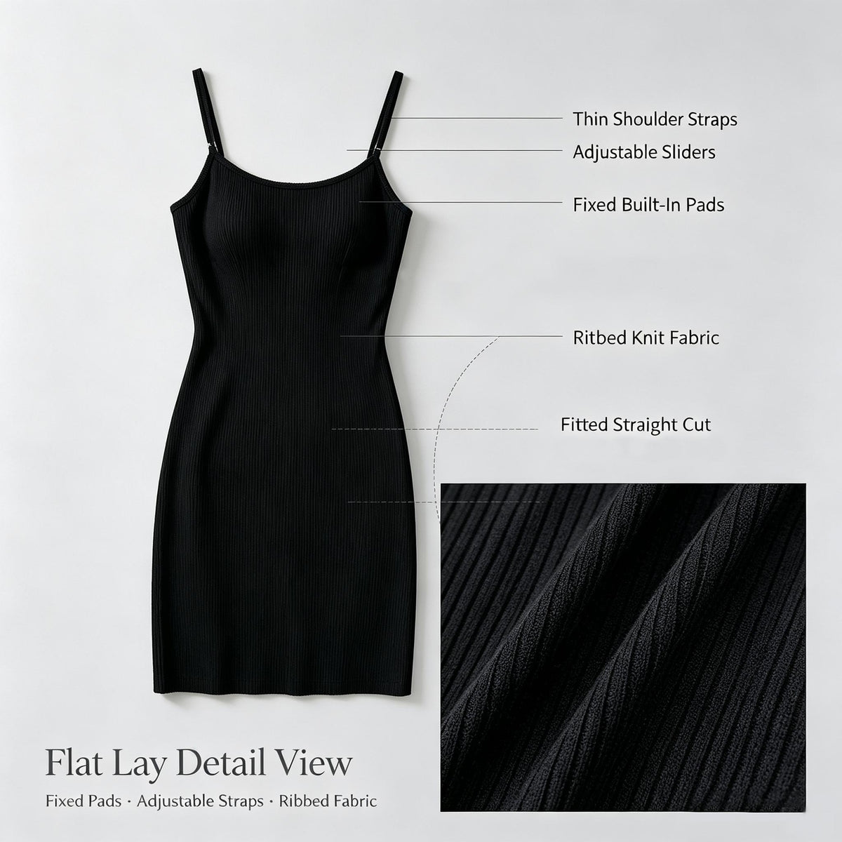 Ribbed Cami Mini Dress Spaghetti Strap Scoop Neck Slim Bodycon Fit Stretchy Soft Knit Fabric Casual Basic Sleeveless Short Dress Summer Daily Club Night Out Wear