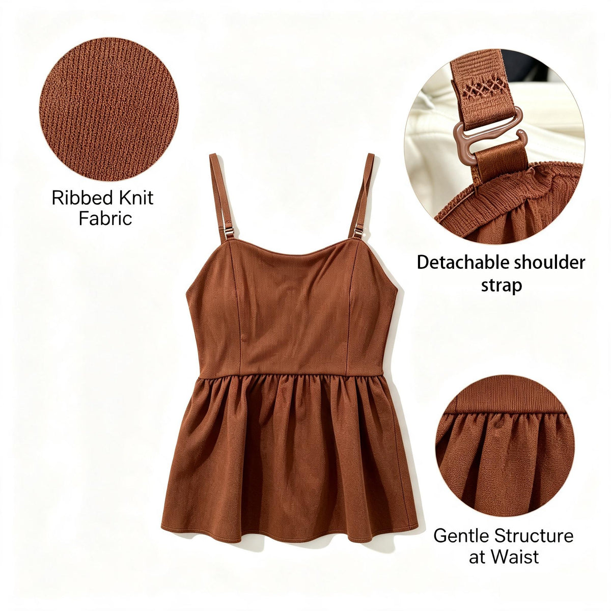 Sleeveless Peplum Cami Top Detachable Spaghetti Strap