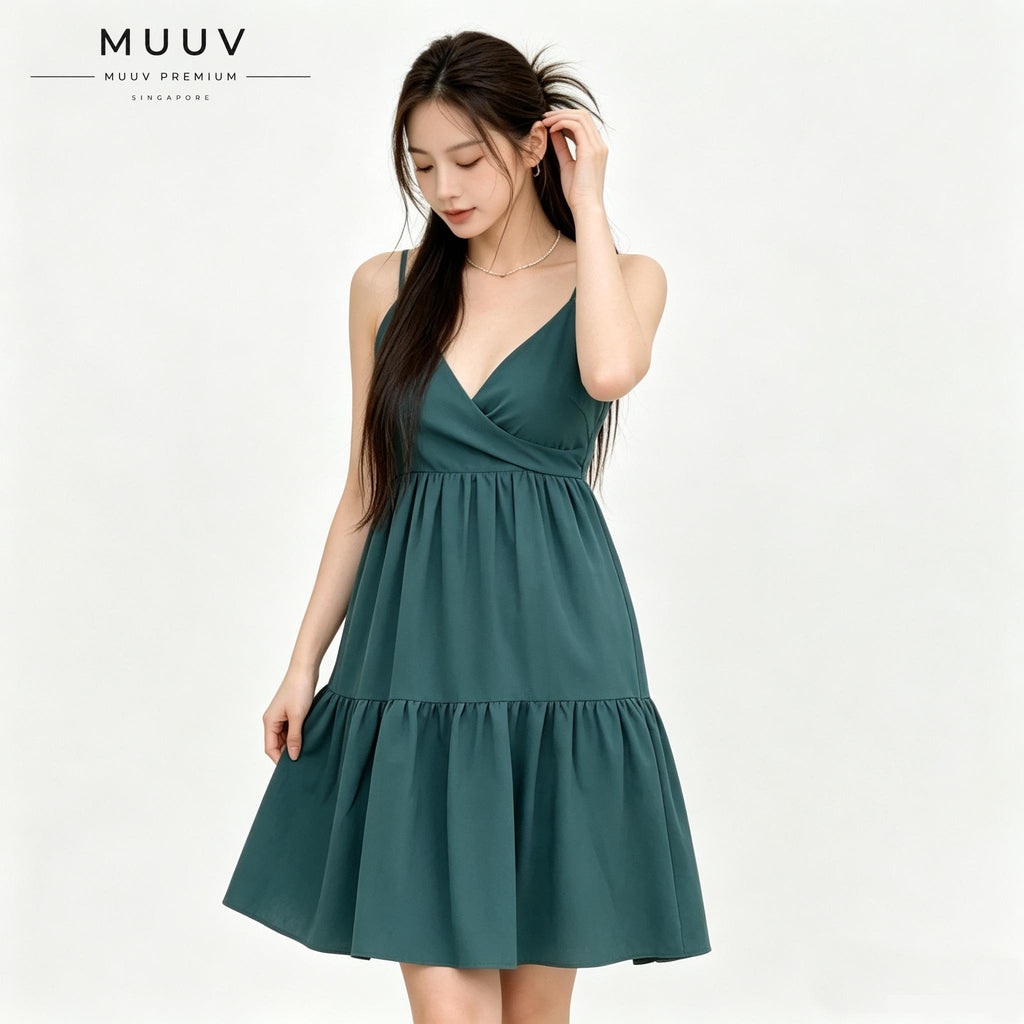 V Neck High Waist Sleeveless Spaghetti Strap Tiered Ruffle Dress