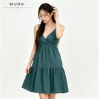 V Neck High Waist Sleeveless Spaghetti Strap Tiered Ruffle Dress