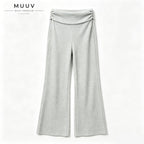 Ribbed Knit Fold Over Waist Flare Leg Pants