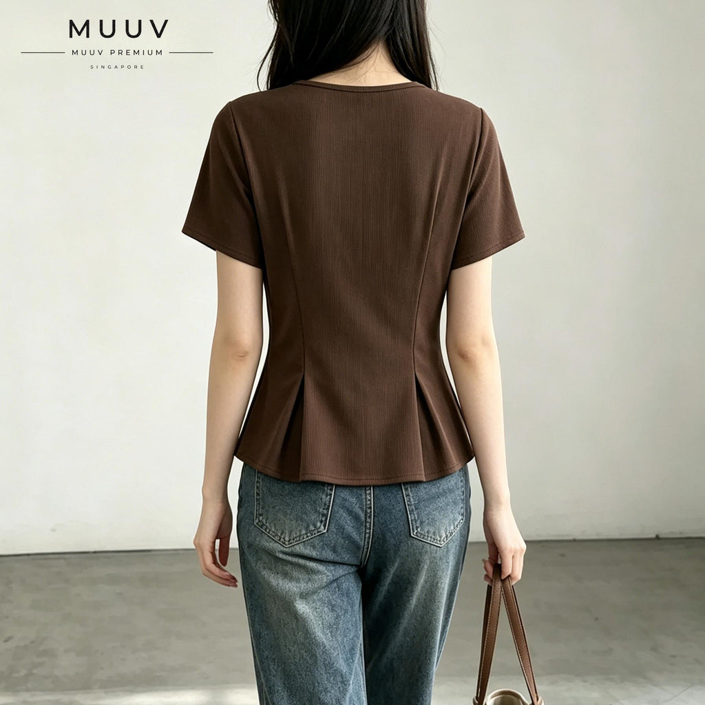 Brown Ribbed Waist Shaping Top