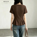 Brown Ribbed Waist Shaping Top