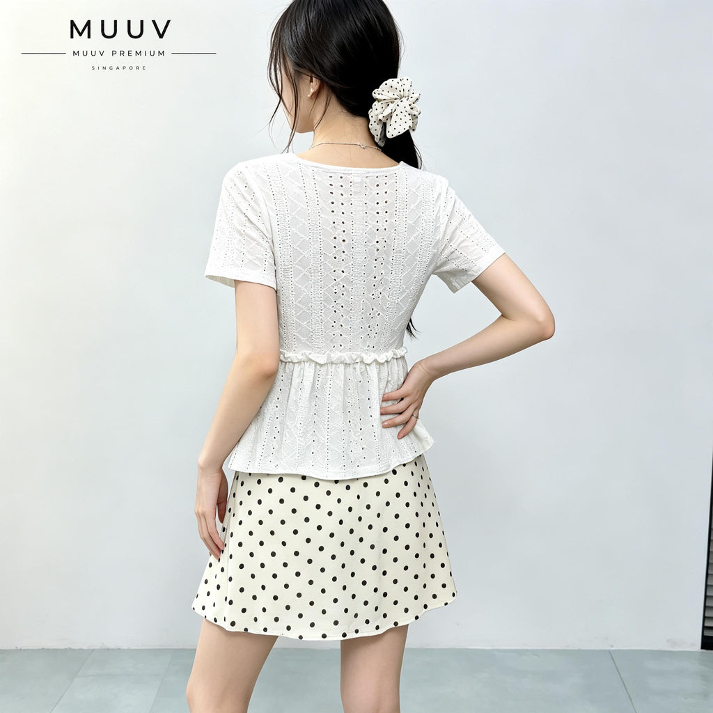 Women Eyelet Embroidery Square Neck Short Sleeve Top