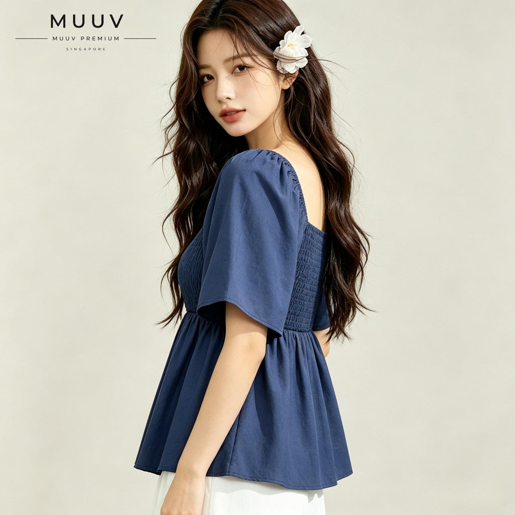 Square Neck Smocked Peplum Blouse