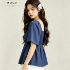 Square Neck Smocked Peplum Blouse