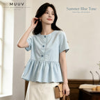 Casual Round Neck Short Sleeve Peplum Blouse Top