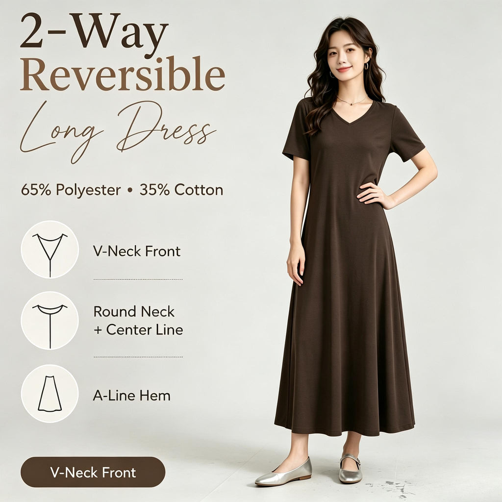 Cotton Maxi Dress Dual Wear V Round Neck A Line Slit Dress With Pockets