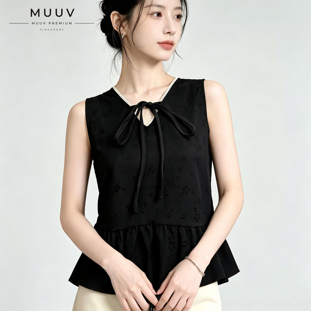 V-neck Sleeveless Floral Jacquard Peplum Top