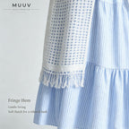 Two Piece Outfit White Hollow Tassel Sleeveless Striped Midi Dress Set