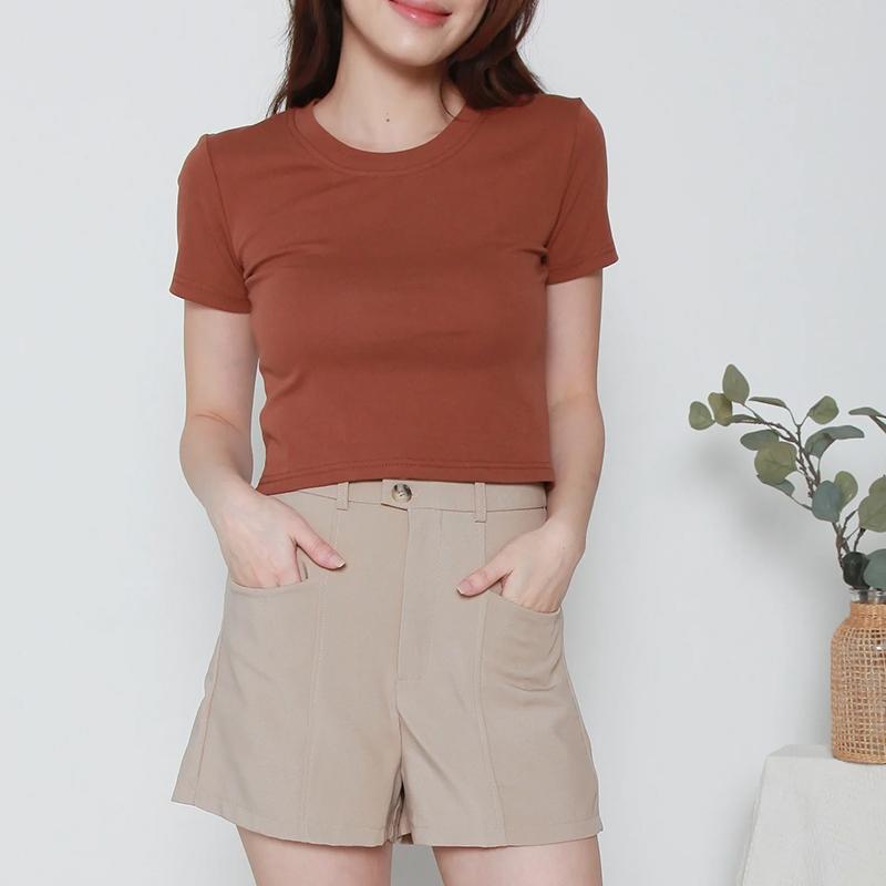 Cotton Cropped T Shirt Short Sleeve