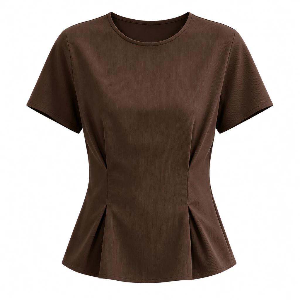 Brown Ribbed Waist Shaping Top