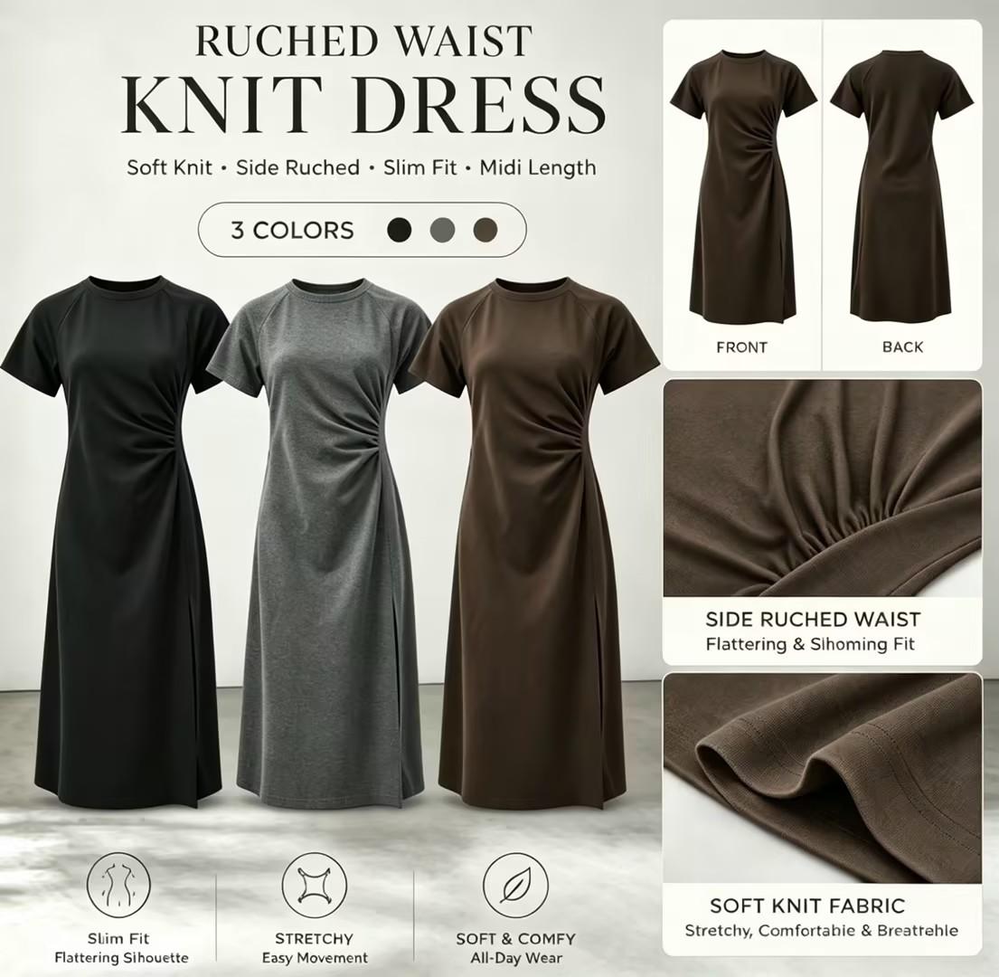 Ruched Waist Knit Dress