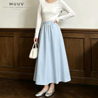 A Line Midi Long Skirt with Side Pockets