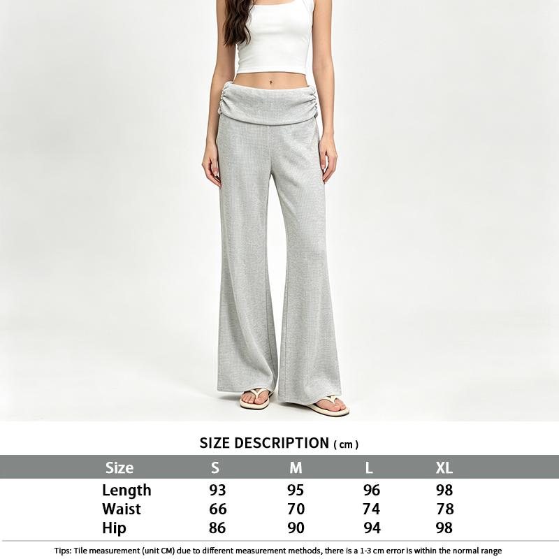Ribbed Knit Fold Over Waist Flare Leg Pants