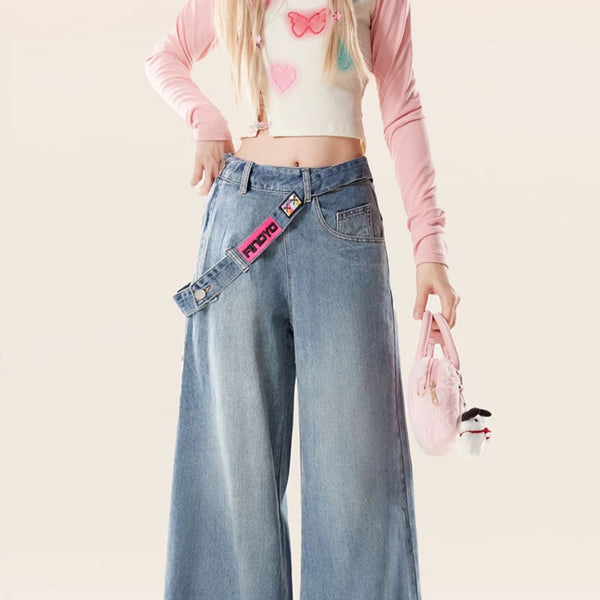 Muuv-It High Waist Side Zipper Wide-Leg Jeans