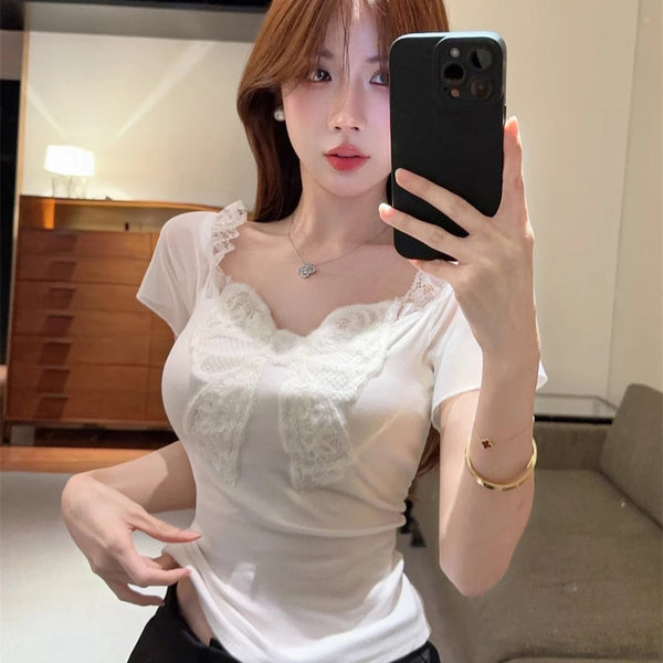 Muuv-It Butterfly Lace Off-Shoulder T-Shirt
