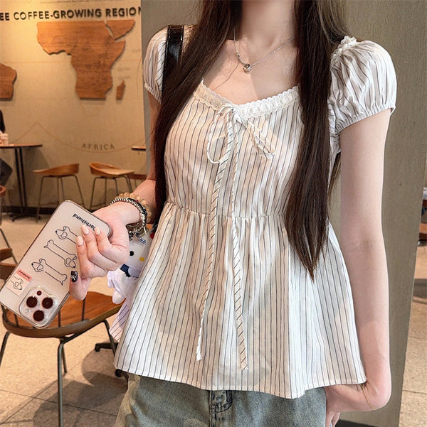 Muuv-It Striped Lace-Up Pleated Shirt