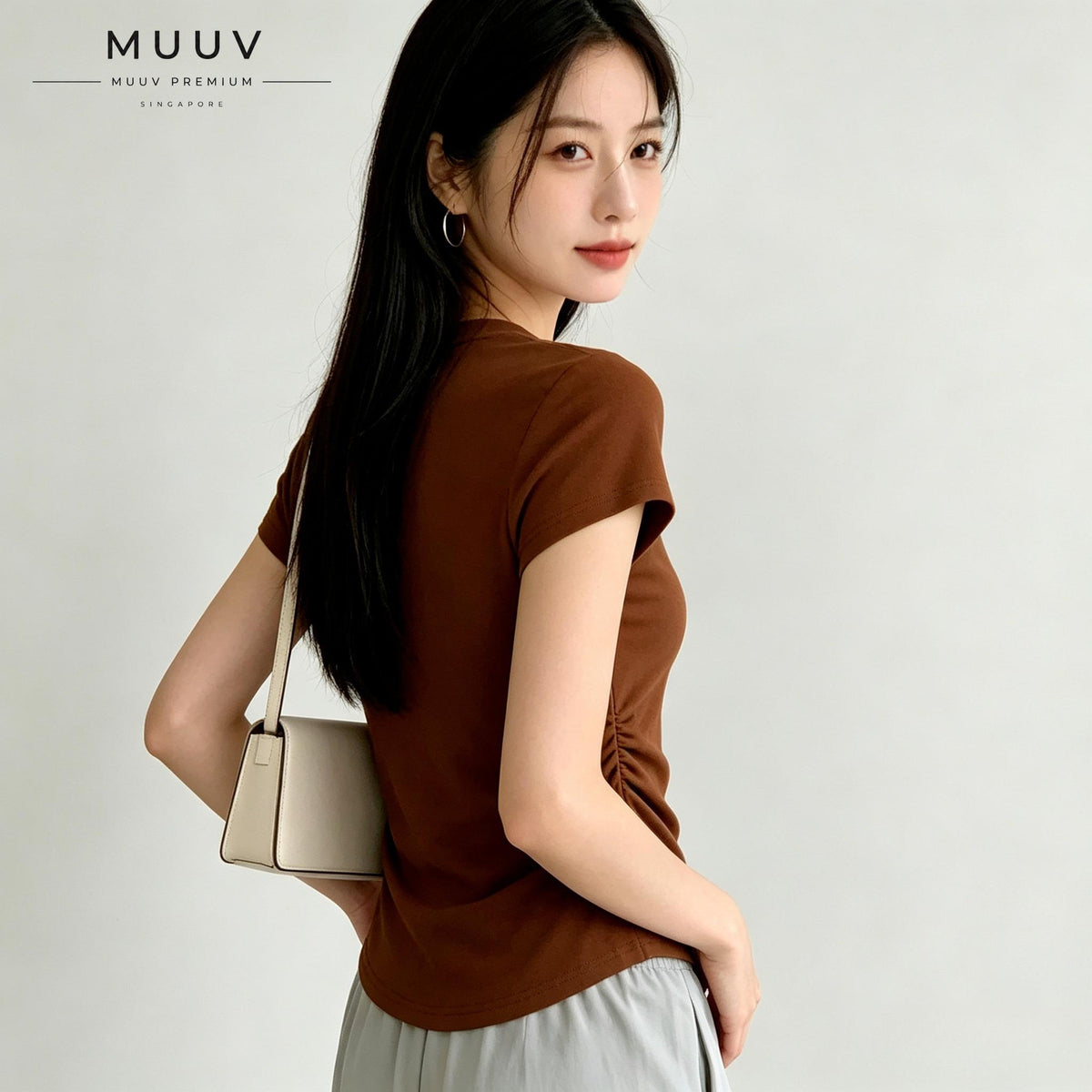 Ruched Round Neck Slim Fit Tee