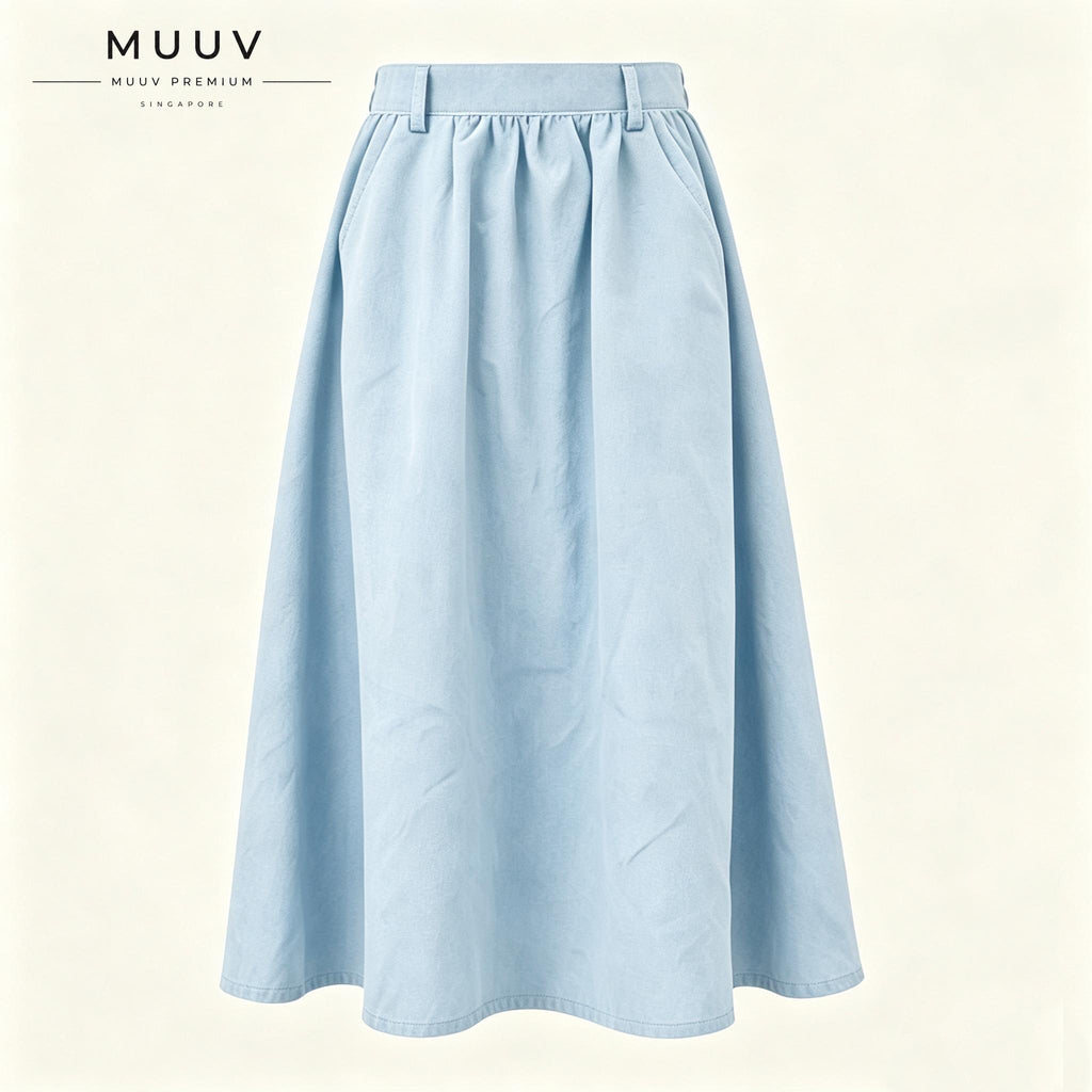 A Line Midi Long Skirt with Side Pockets
